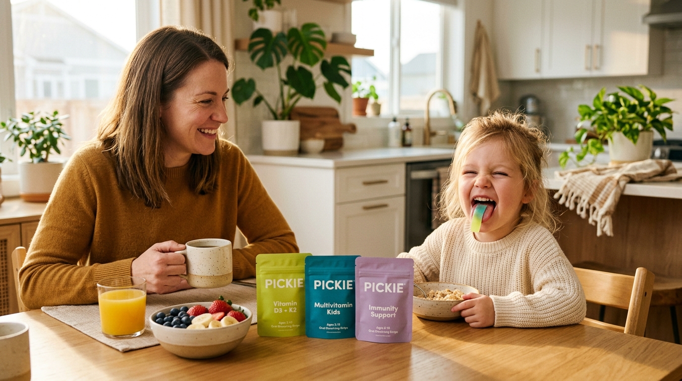 Happy family with Pickie vitamins